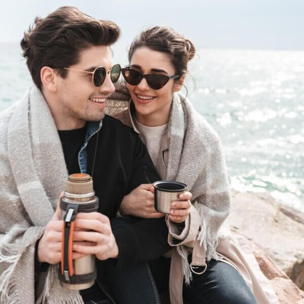 A couple connecting over a cup of coffee.